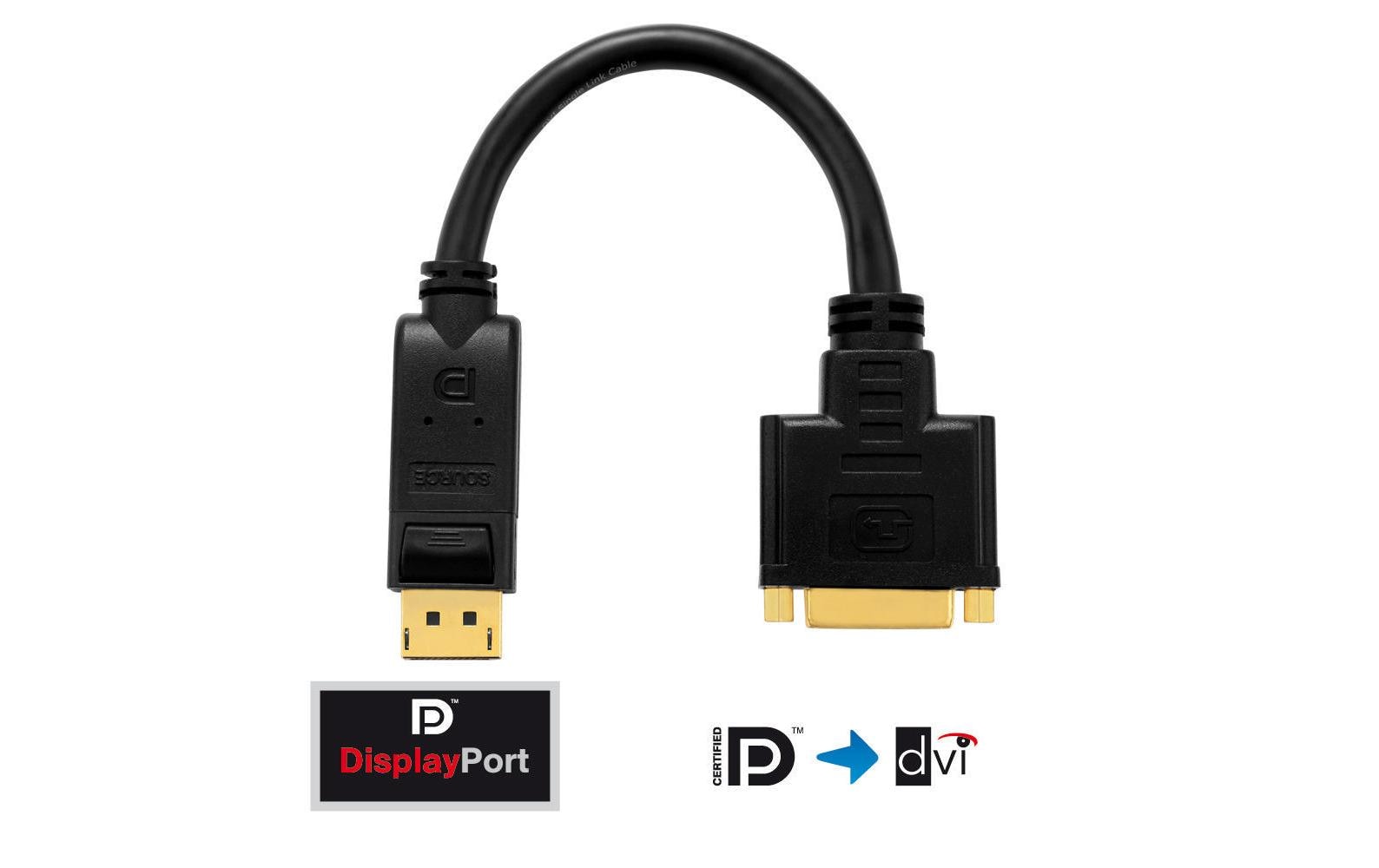 Adapter DisplayPort - DVI-DDisplayPort Stecker auf DVI-D Buchse (18+1) Single Link, 0,1 Meter Portsaver, schwarz