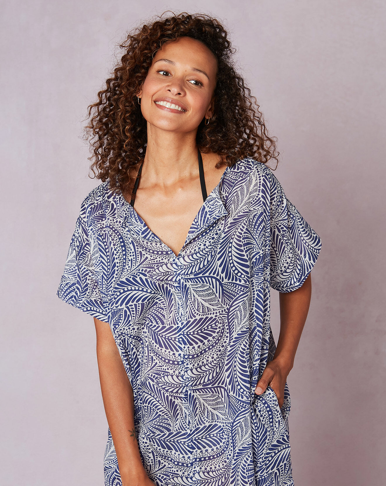 Le Chat Kaftan 100% Voile de Coton Palmsprings bleu