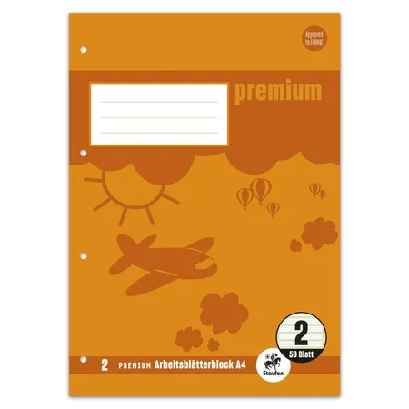 Staufen Premium Arbeitsblätterblock 2 A4 50 Blatt 90g/qm 4/4/4mm liniert farbig 4-Loch