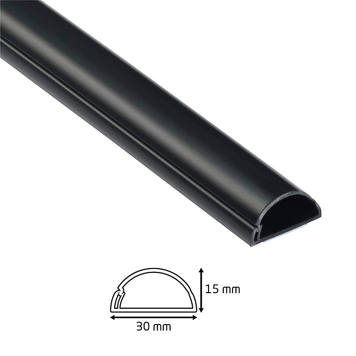 Goulotte décorative demi-ronde noire auto-adhésive D-Line 30x15mm, 2m