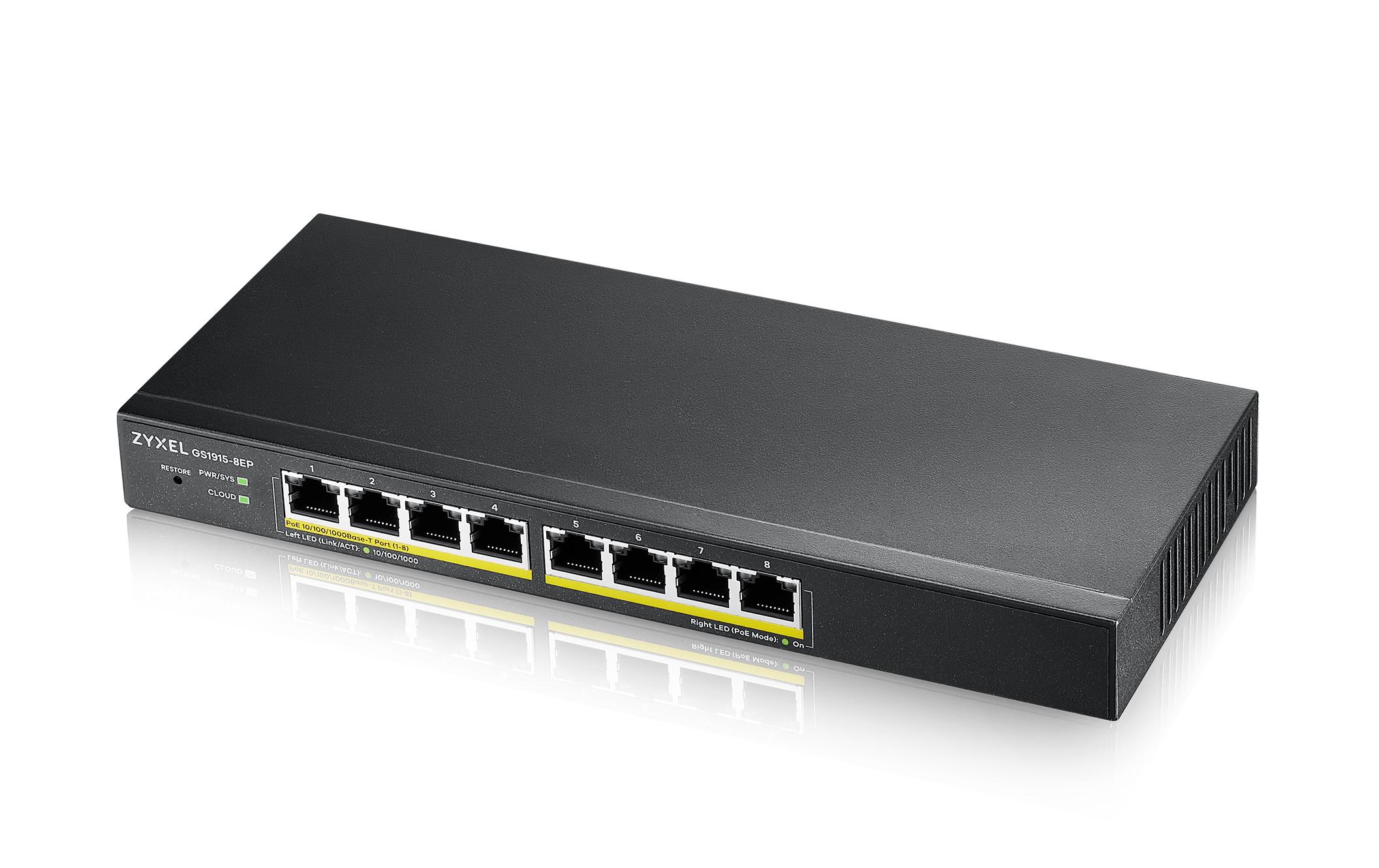 PoE+ Switch GS1915-8EP 8 Port<br>Smart-Managed GbE-Switch mit 8 Ports mit Nebula