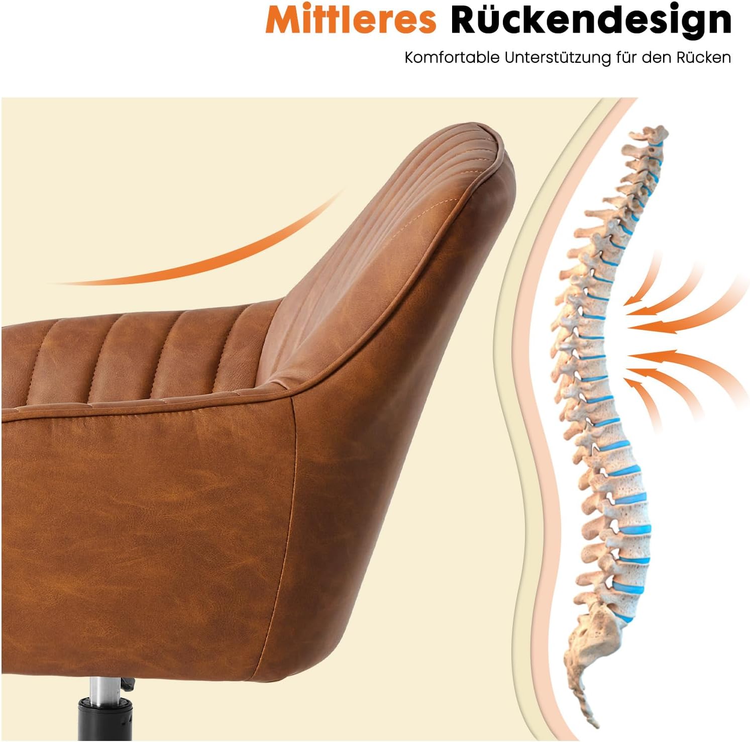 Sweetcrispy Esszimmerstühle, Küchenstuhl Drehbar & Höhenverstellbar - Leder Sessel Esstisch mit Armlehne, 360° Drehstuhl Esszimmer in Braun, 1 Stück