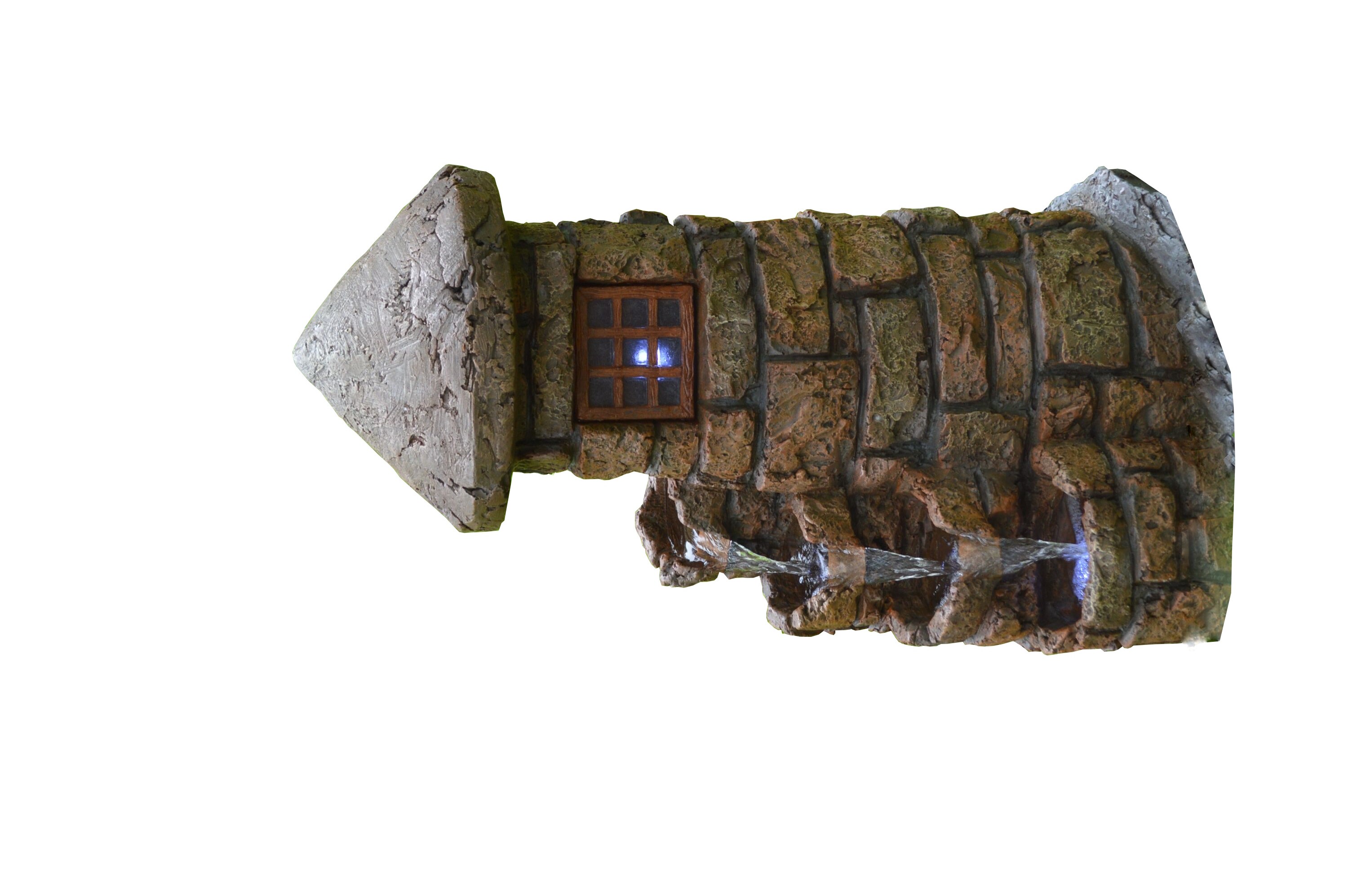 Brunnen Holz Stein Optik Wasserspiel Springbrunnen Kaskaden Dekobrunnen Garten