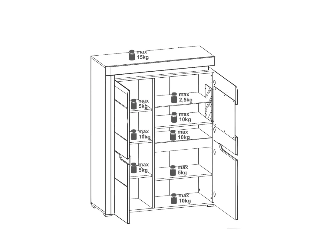Vaisselier 4 portes Blanc Brillant à LED - KIELE - L 100 x l 39 x H 134.5 cm