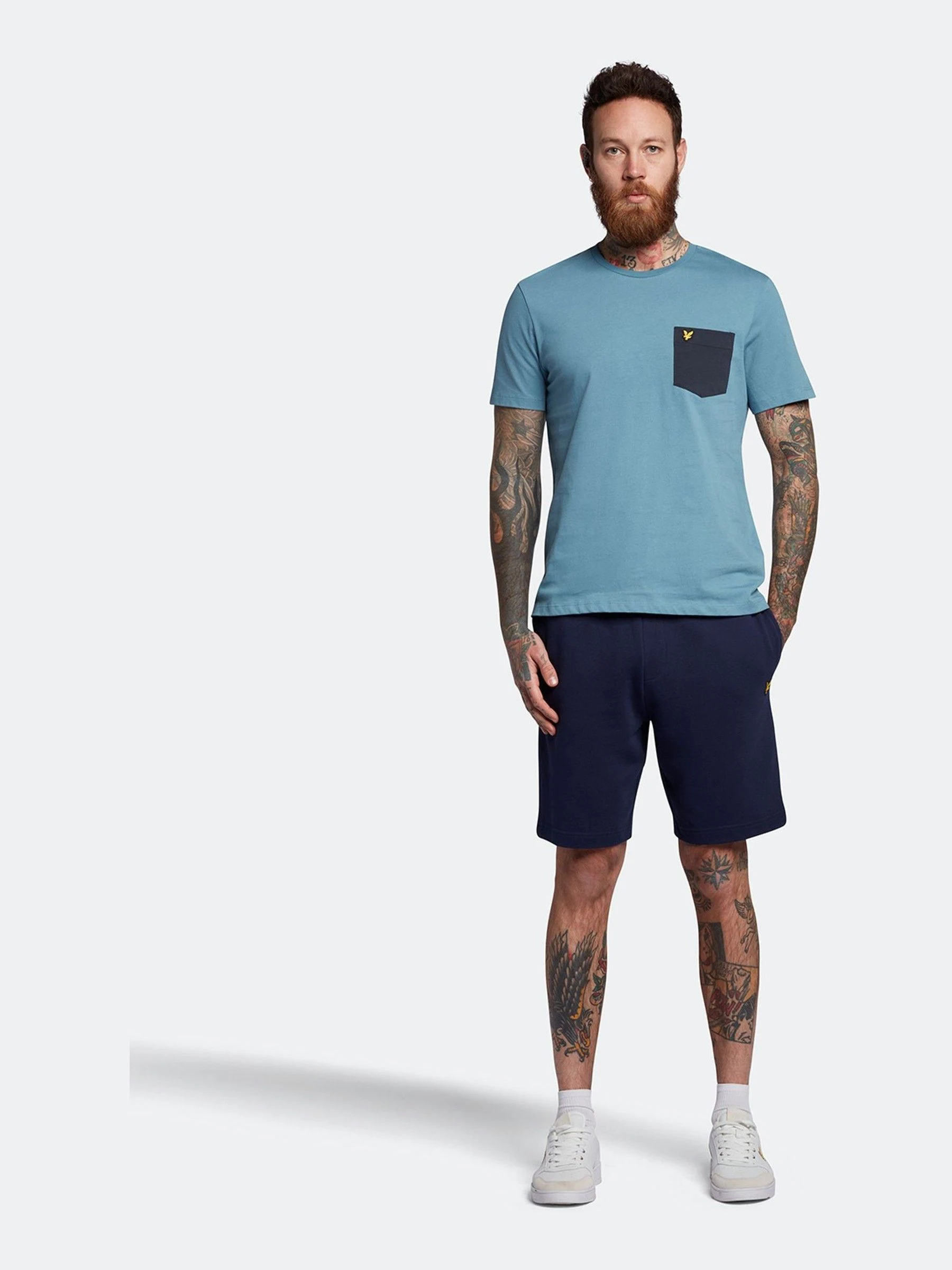 Marineblauw - Lyle & Scott - Jersey short van katoen