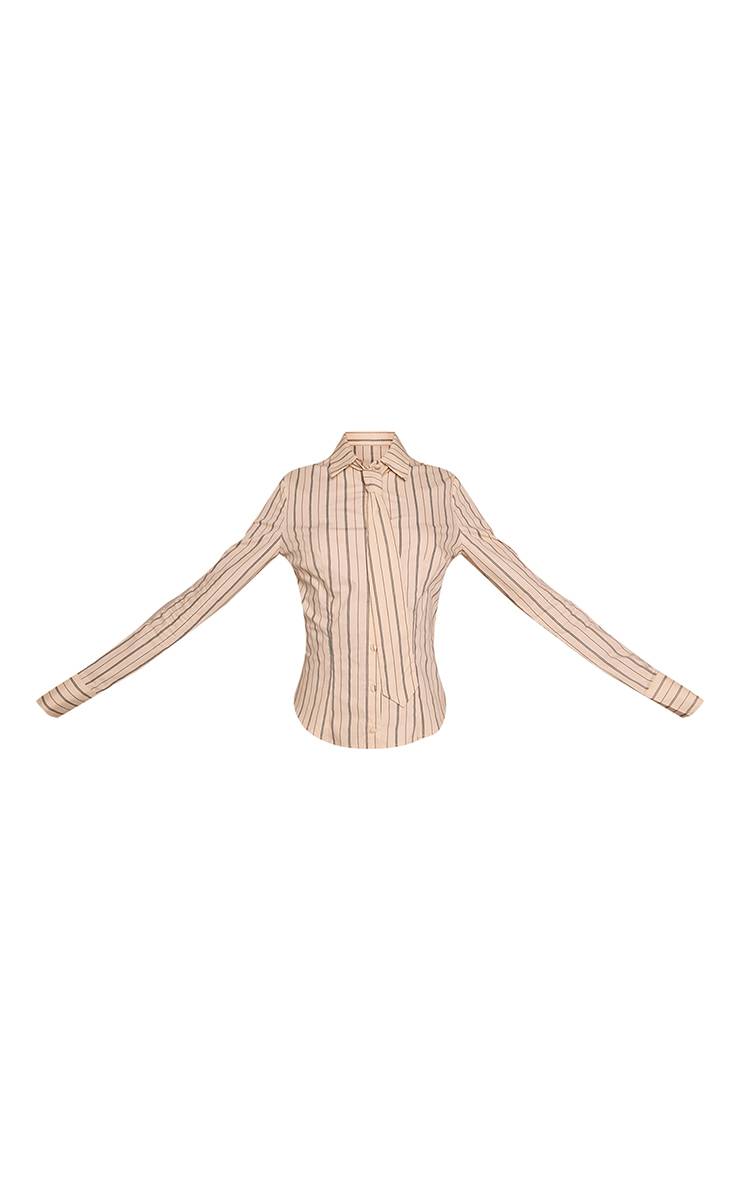 Crème Chemise Ajustée À Rayures Avec Détail Nœud