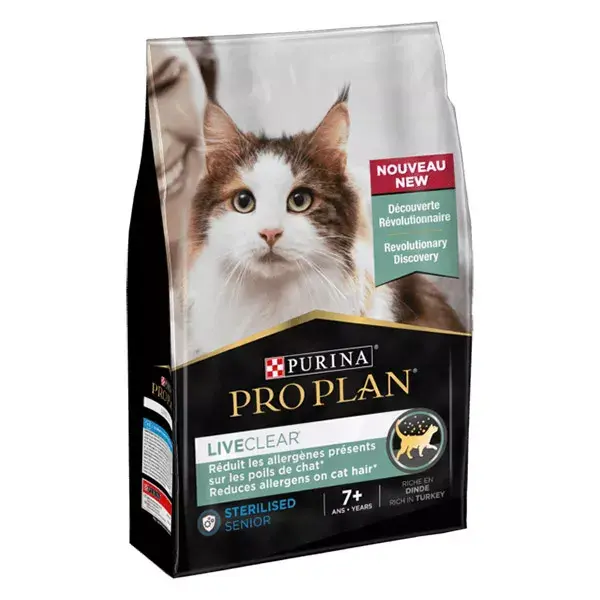 Ração esterilizada Purina Proplan LiveClear para gatos seniores, sabor peru, 2,8 kg