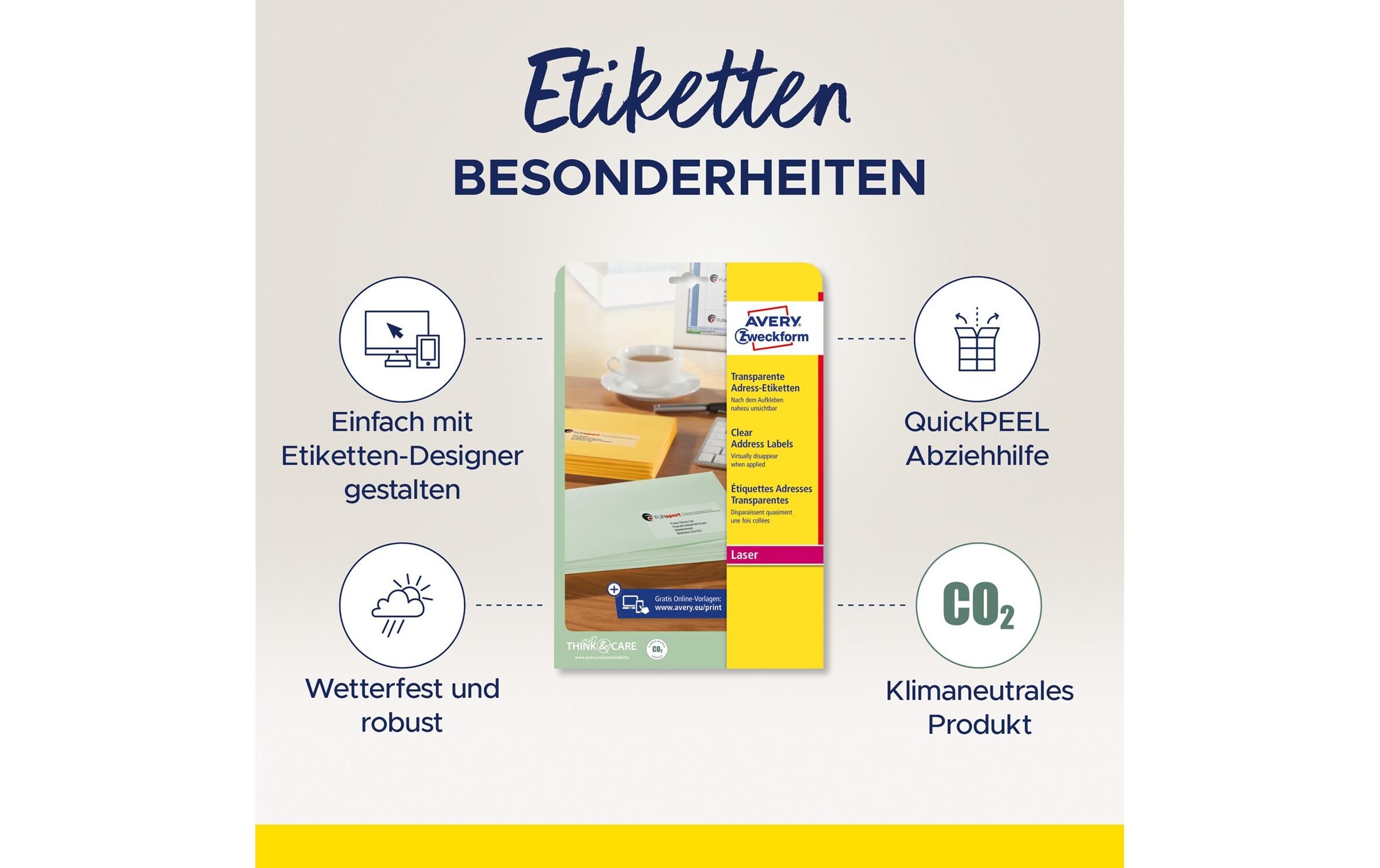 Adressetiketten 38.1 x 21.2 mm, 25 BlattTransparente Adressetiketten