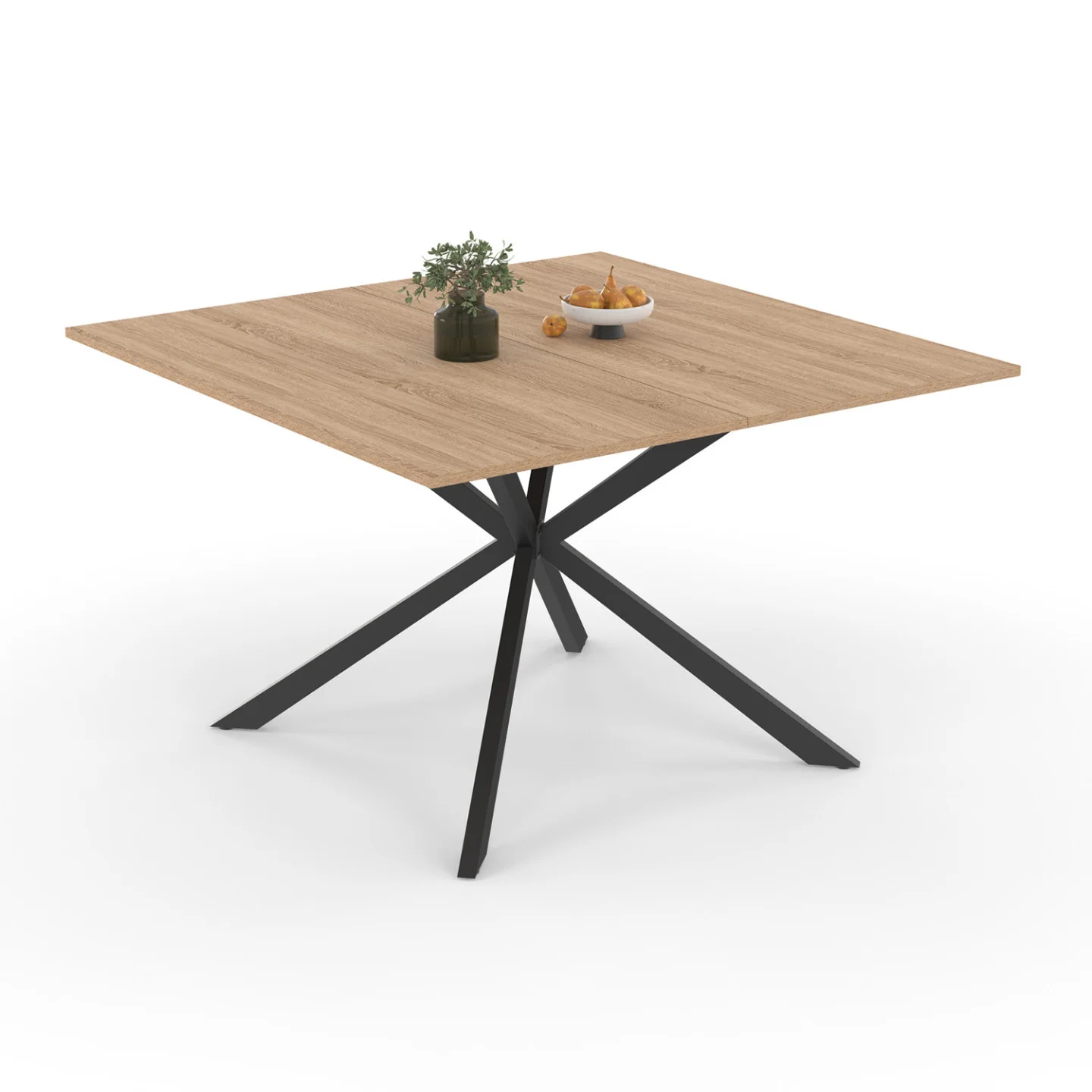 Table à manger carrée ALIX 8 personnes pied araignée bois et noir 120 cm