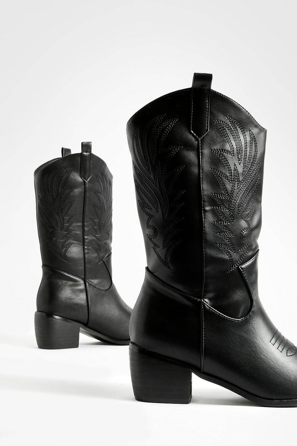 boohoo Wide Fit Tab Detail Ankle Cowboy Western Boots