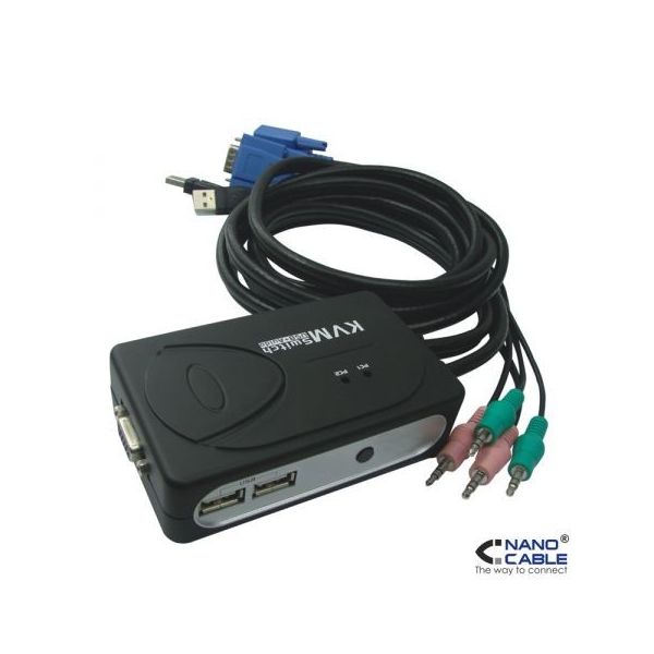 Nanocable KVM Switch VGA USB 1U-2PC   Cable Jack 3.5mm