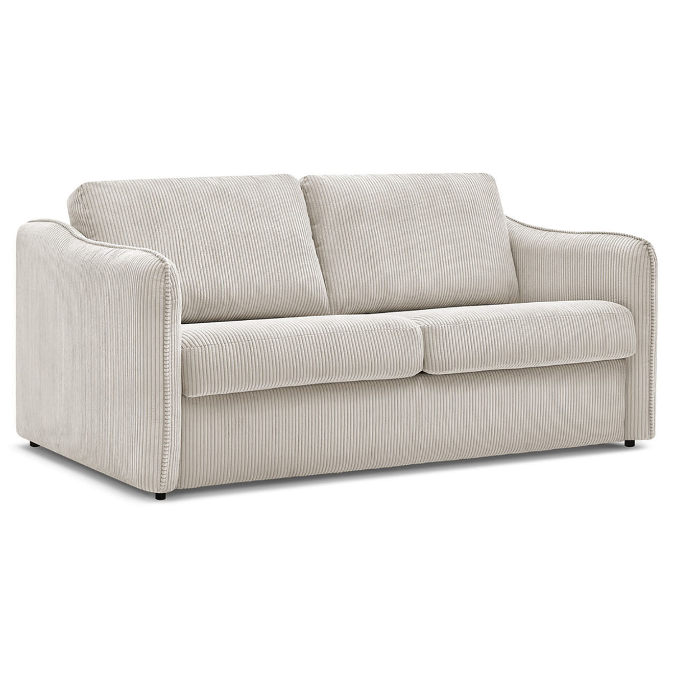 Bobochic Canapé droit convertible express en Velours côtelé 3 places Lenny beige - 178x102x89 cm