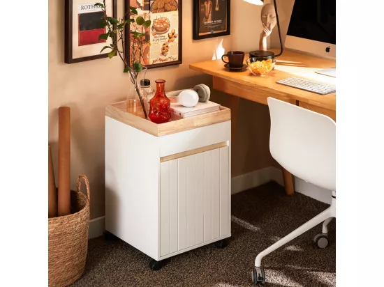 SoBuy ASK03-W Caisson de Bureau à Roulettes, Organiseur Bureau, Meuble de Rangement Bureau, Caisson de Rangement Bureau avec Tiroirs – 40x40x63 cm, Blanc
