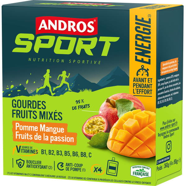 Compotes & purées énergétiques ANDROS GOURDE DE FRUITS MIXES POMME MANGUE 4X90G