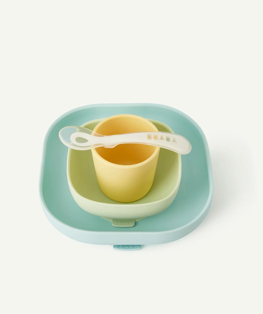 BEABACOFFRET REPAS EN SILICONE AVEC VENTOUSE JAUNE