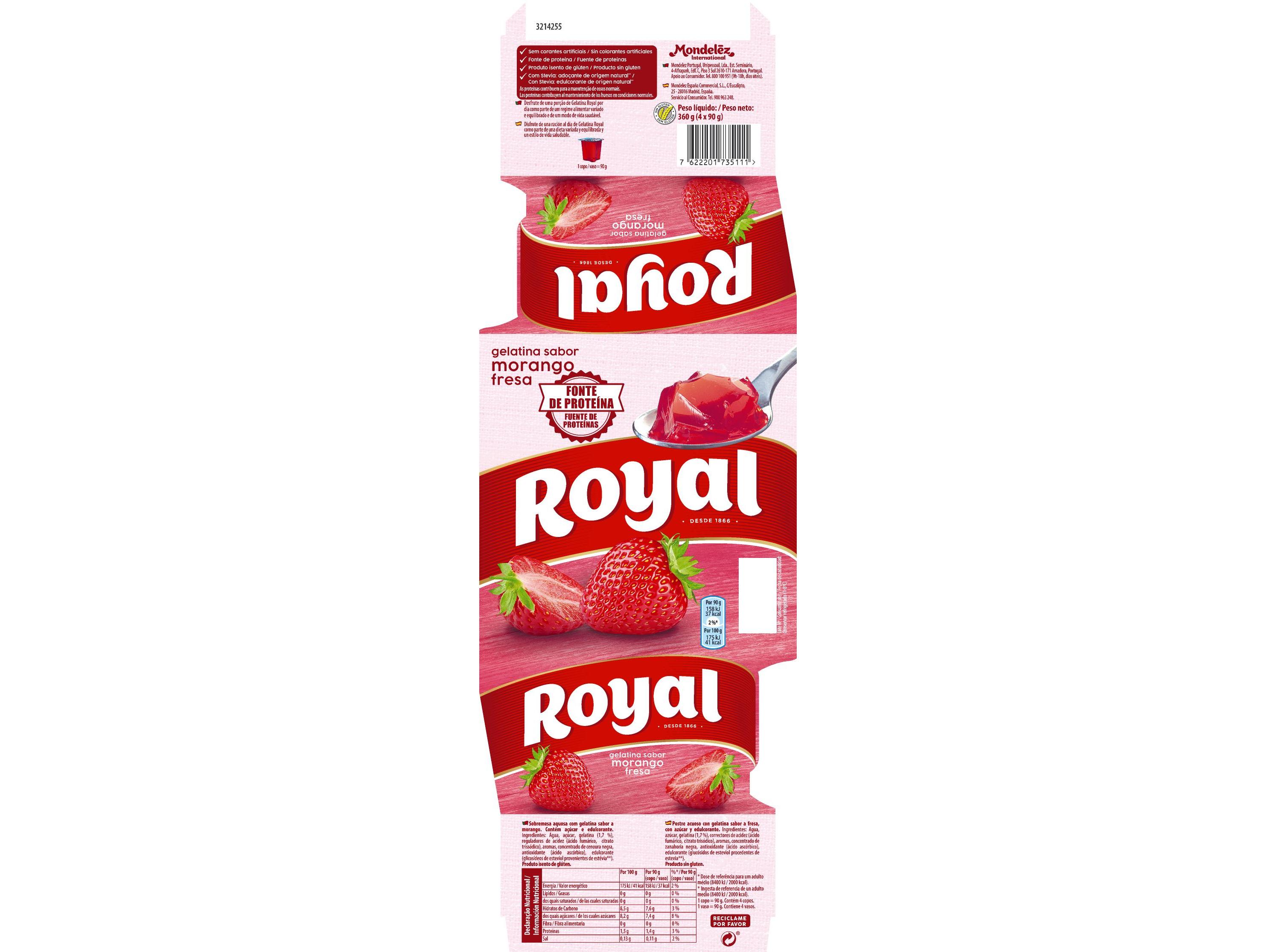 GELATINA ROYAL MORANGO 4X90 G