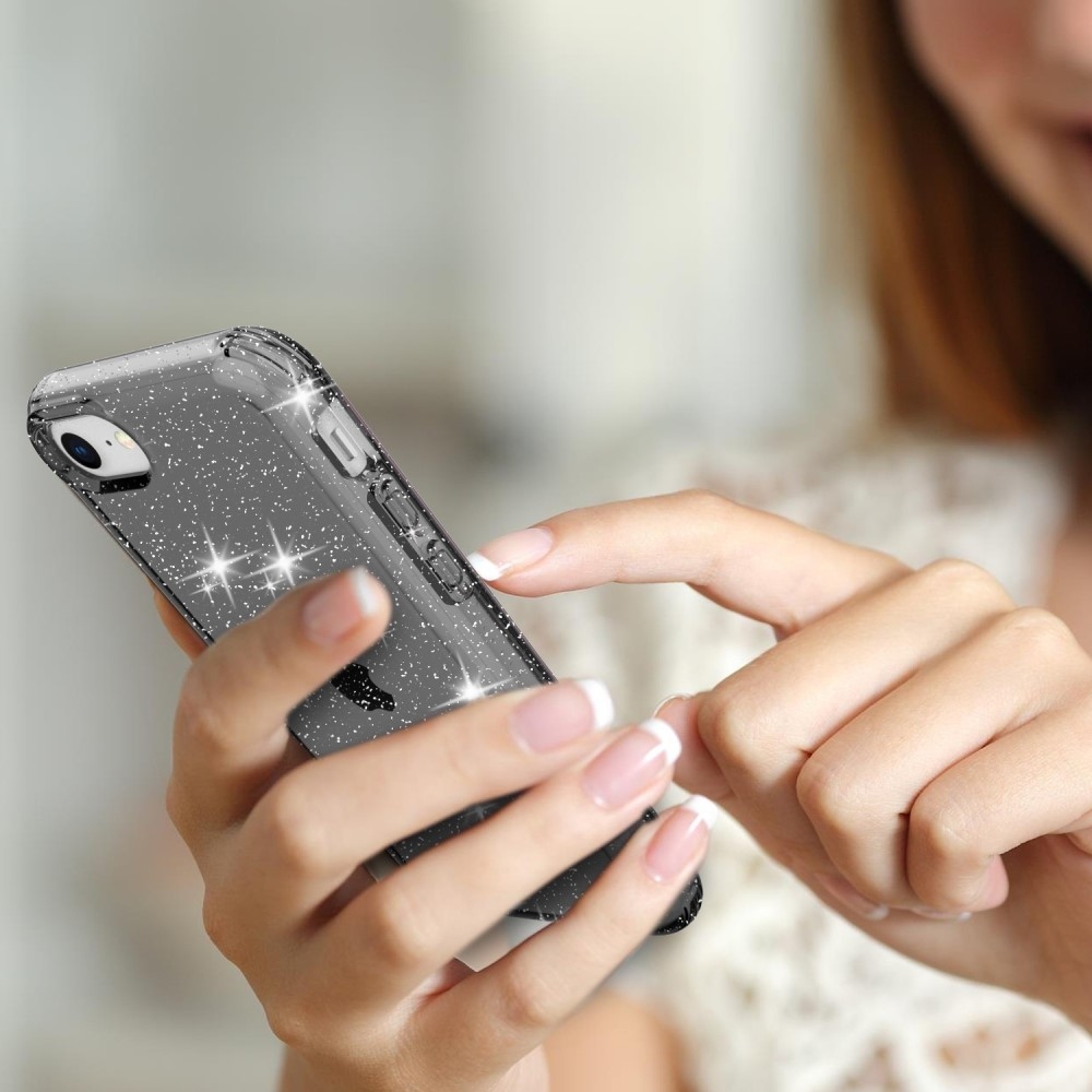 iPhone SE (2022/2020) / 8 / 7 / 6S Gummi Case Schutzhülle im Glitzer Design - Schwarz / Transparent