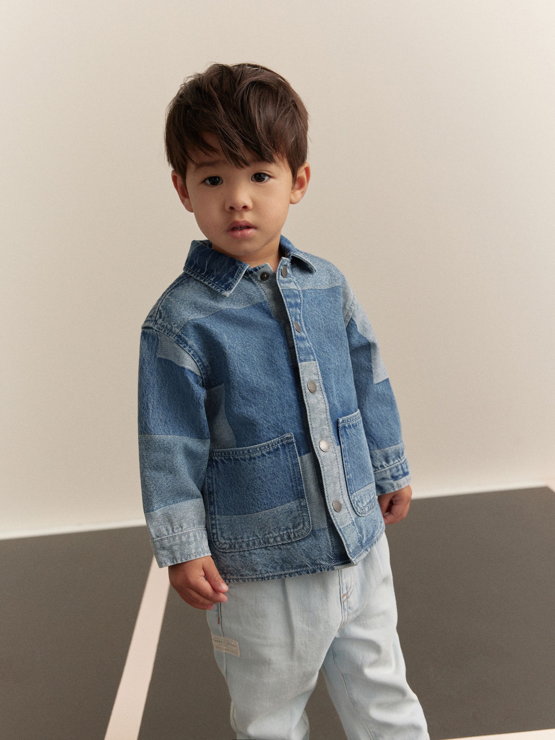 Blauw - Overshirt denim patchwork overhemd (3mnd -7jr)