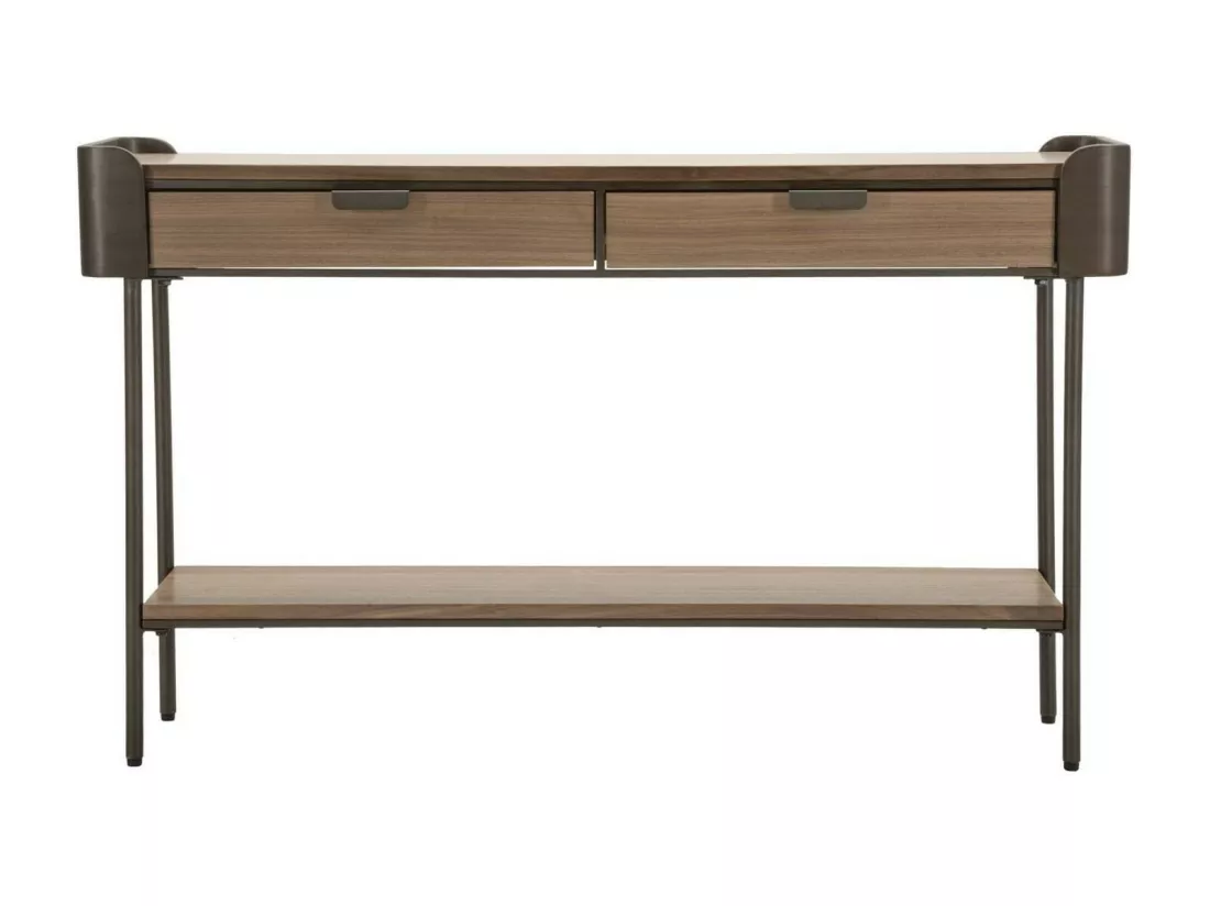 Console Franz, Table polyvalente, Armoire de rangement, Bureau du couloir, Gris et marron, 120x31 h72 cm