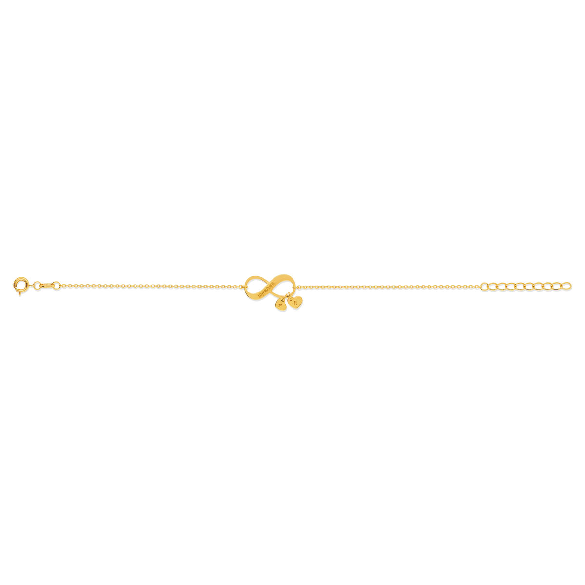 Bracelet plaqué or infini et coeurs personnalisable 21 cm