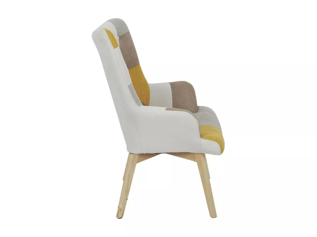 DAMAS - Fauteuil Motif Patchwork Jaune Taupe et Gris
