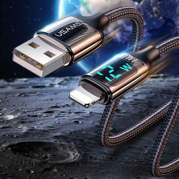 (1.2m) 12W USB A auf Lightning Ladekabel Nylon Datenkabel mit LED Spannungs Anzeige (USA001032) - Schwarz