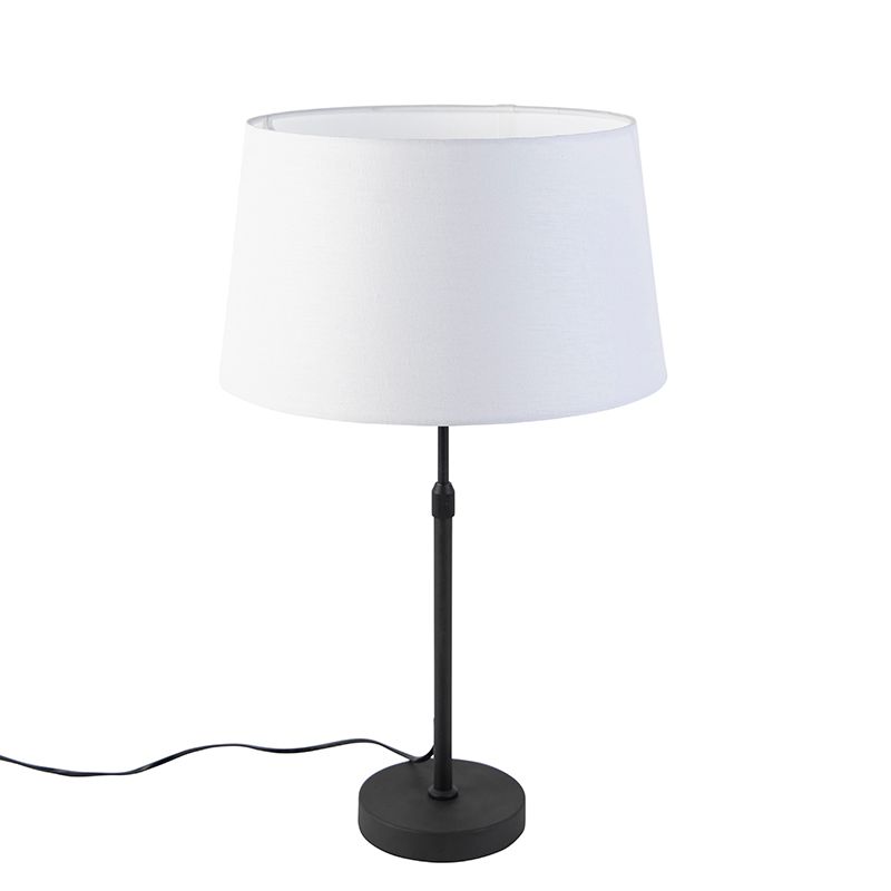 Tafellamp zwart met linnen kap wit 35 cm verstelbaar - Parte