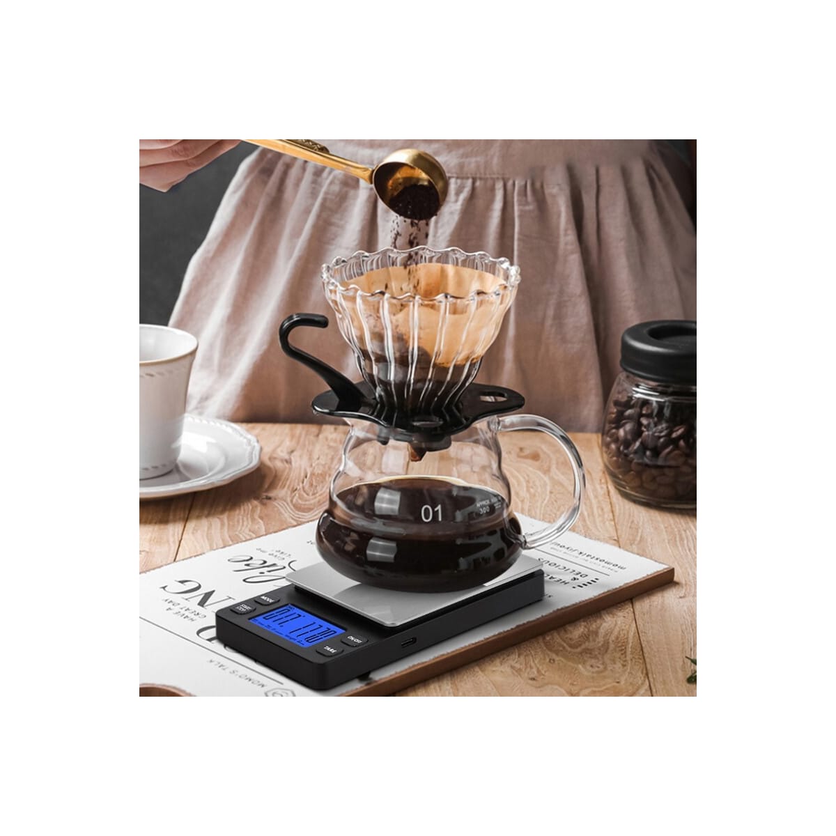 Mini digital vekt kaffevekt oppladbar 2 kg/0,1 g Sort