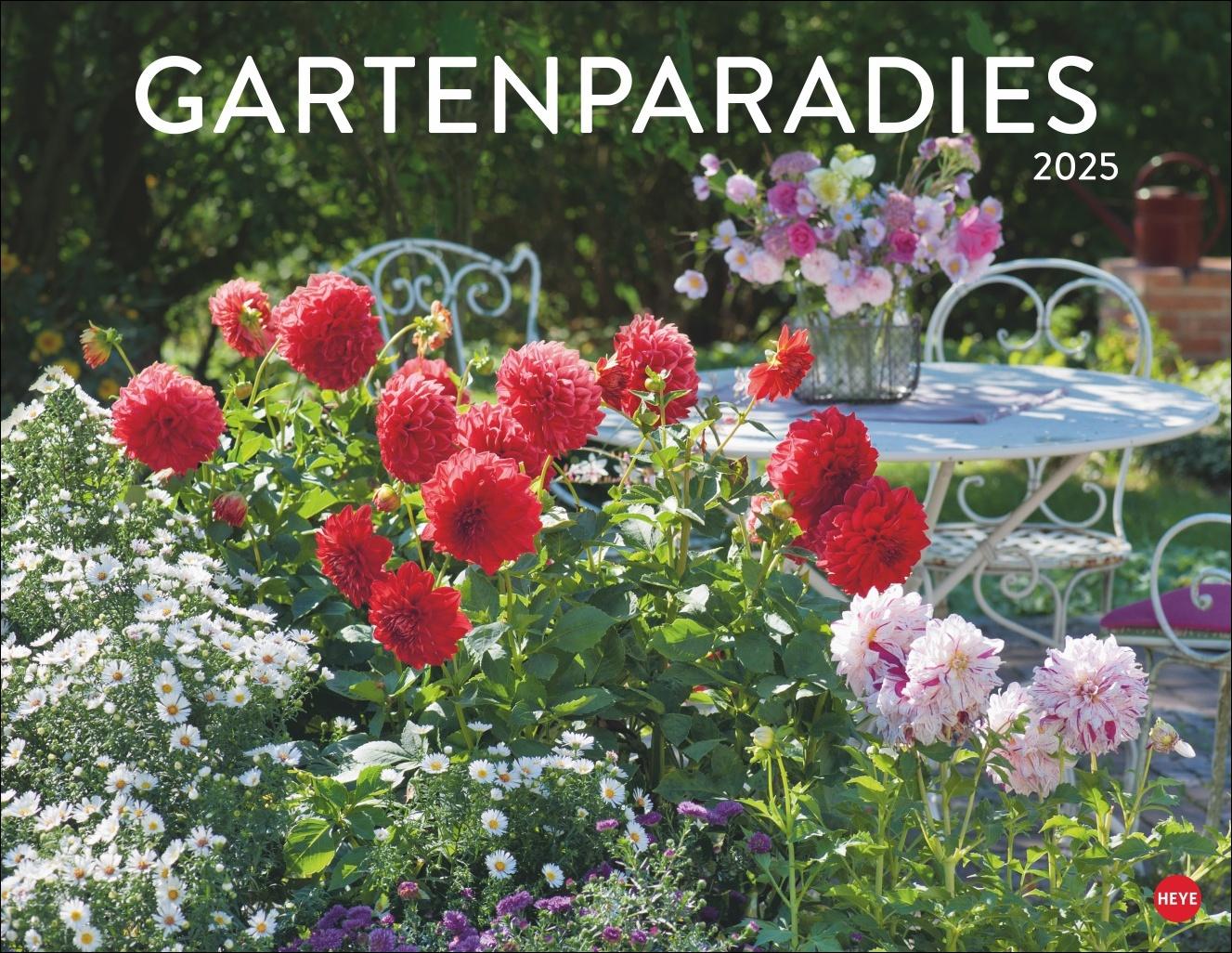 Tuinparadijs Posterkalender 2025: Wandkalender met 12 romantische tuinfoto's. Decoratieve fotokalender voor tuinliefhebbers. 44 x 34 cm. Liggend formaat.