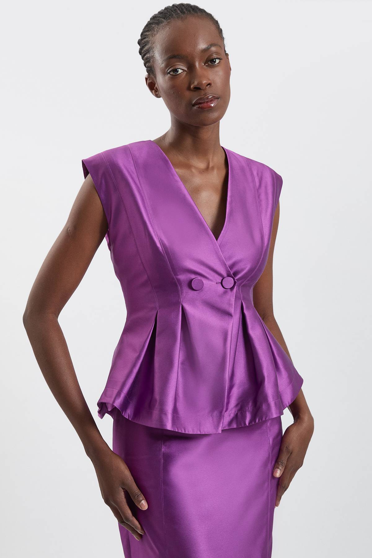 KarenMillen Robe Midi Péplum En Satin Structuré