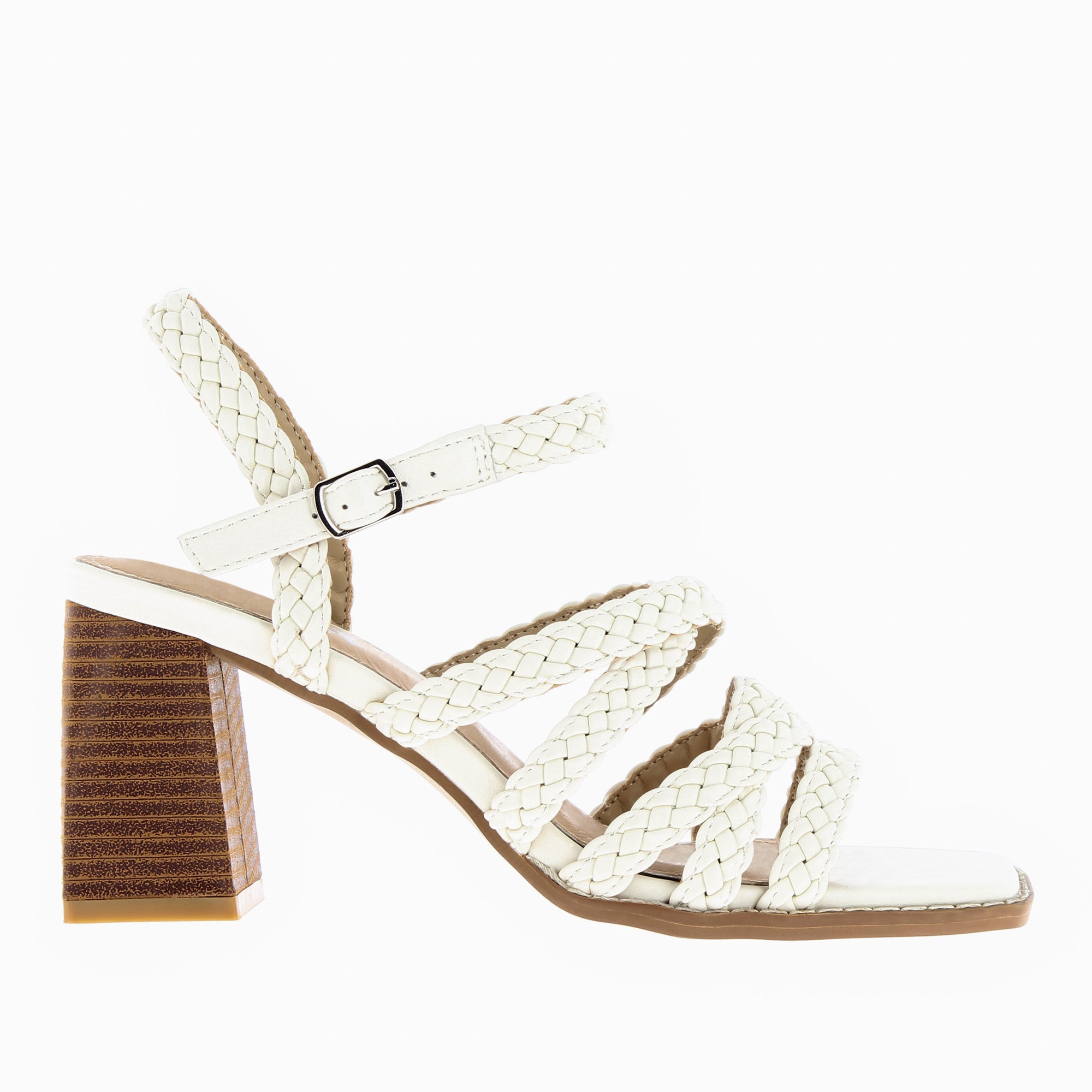 Sandales à talon, Compensées-Sandales Miranda blanc cassé à multibrides tressées et talon haut