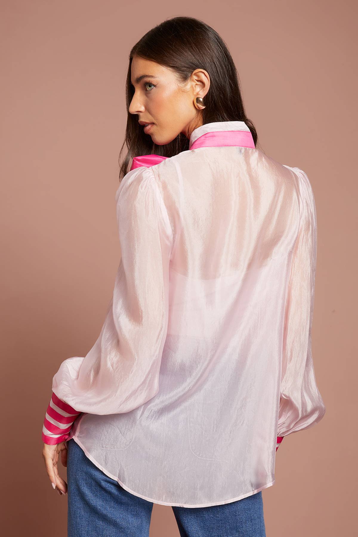 Coast Chemise En Organza À Manches Longues Avec Nœud Lavallière Lisa Tan