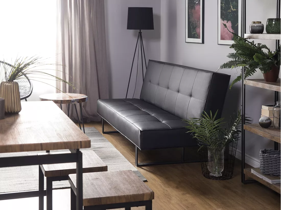 Canapé convertible 3 places en cuir PU noir DERBY PETIT