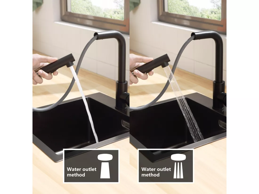 2PCS Cecipa max Noir Mitigeur de Cuisine avec Douchette Extractible, Robinet d'évier Cuisine Rotation à 360°, 2 Modes de pulvérisat,EU Modèle
