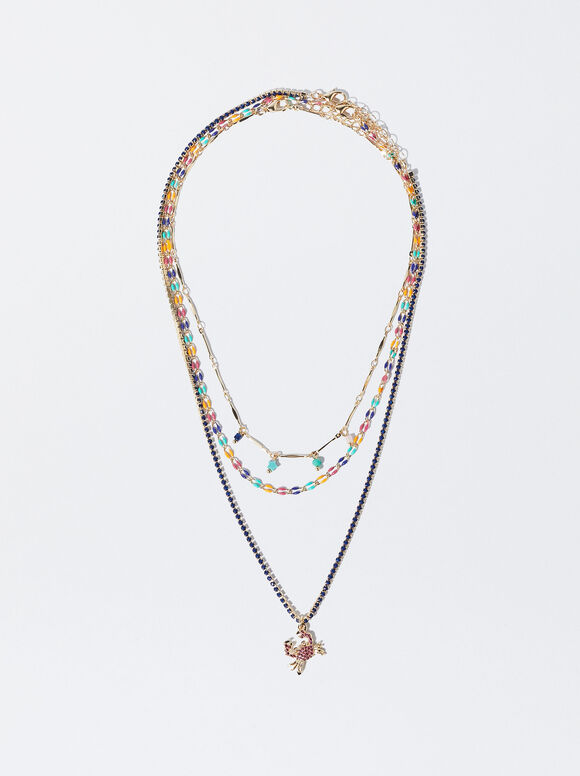 Conjunto de colares com pedraria e zircônia cúbica - Multicolorido