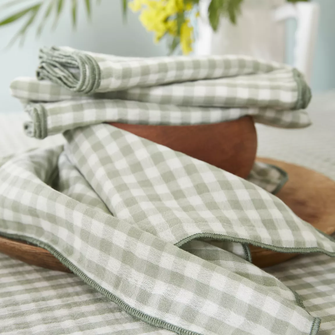 Nappe rectangulaire gaze de coton (150 x 250 cm) Vickie Vert eucalyptus