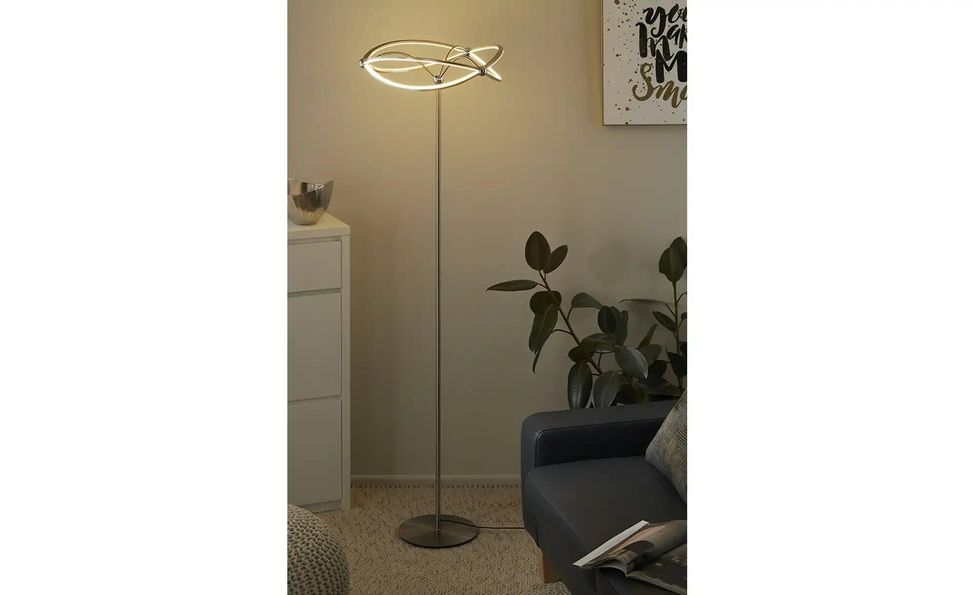 Trio LED-Stehleuchte, Nickel-matt, geschwungen
