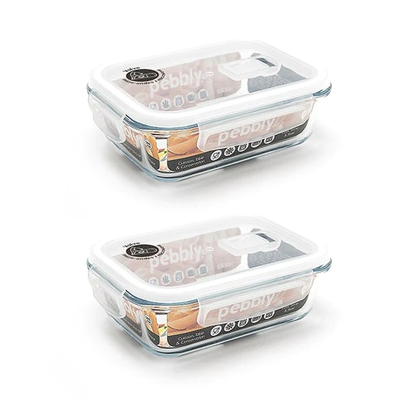 Lot de deux boites rectangulaire en verre 650 ml Pebbly