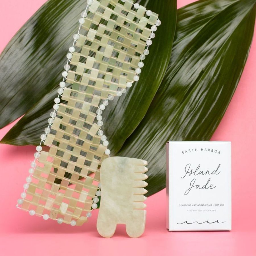 Earth Harbor Island Jade Gemstone Gua Sha + Massaging Comb