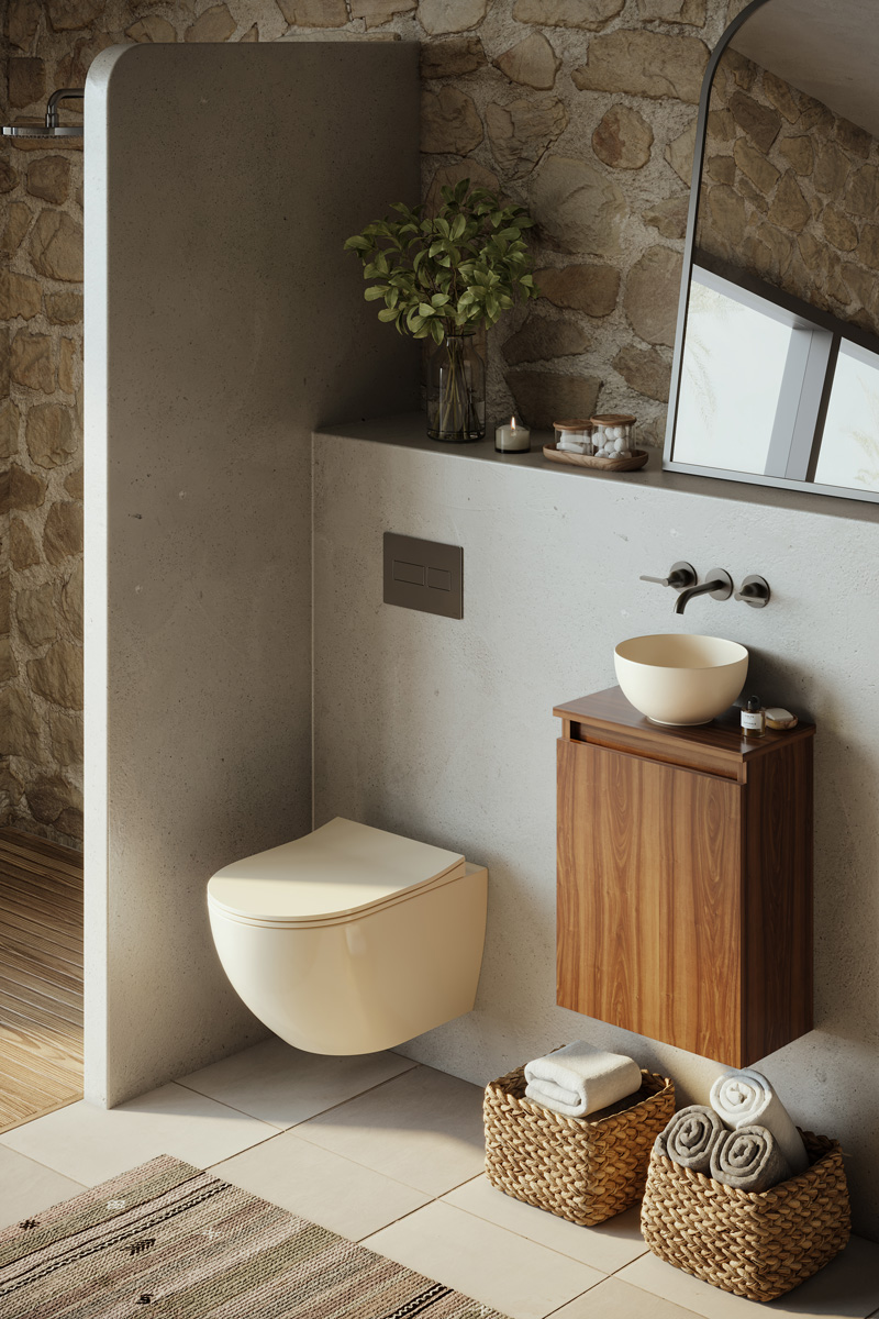 Fontana Bano toiletmeubel walnoot 40x22cm met waskom in licht ivoor