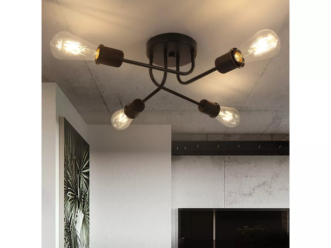 NETTLIFE Plafonnier plafonnier vintage noir - lampe de salon rétro 4 lampes industrielle E27 Sans ampoules