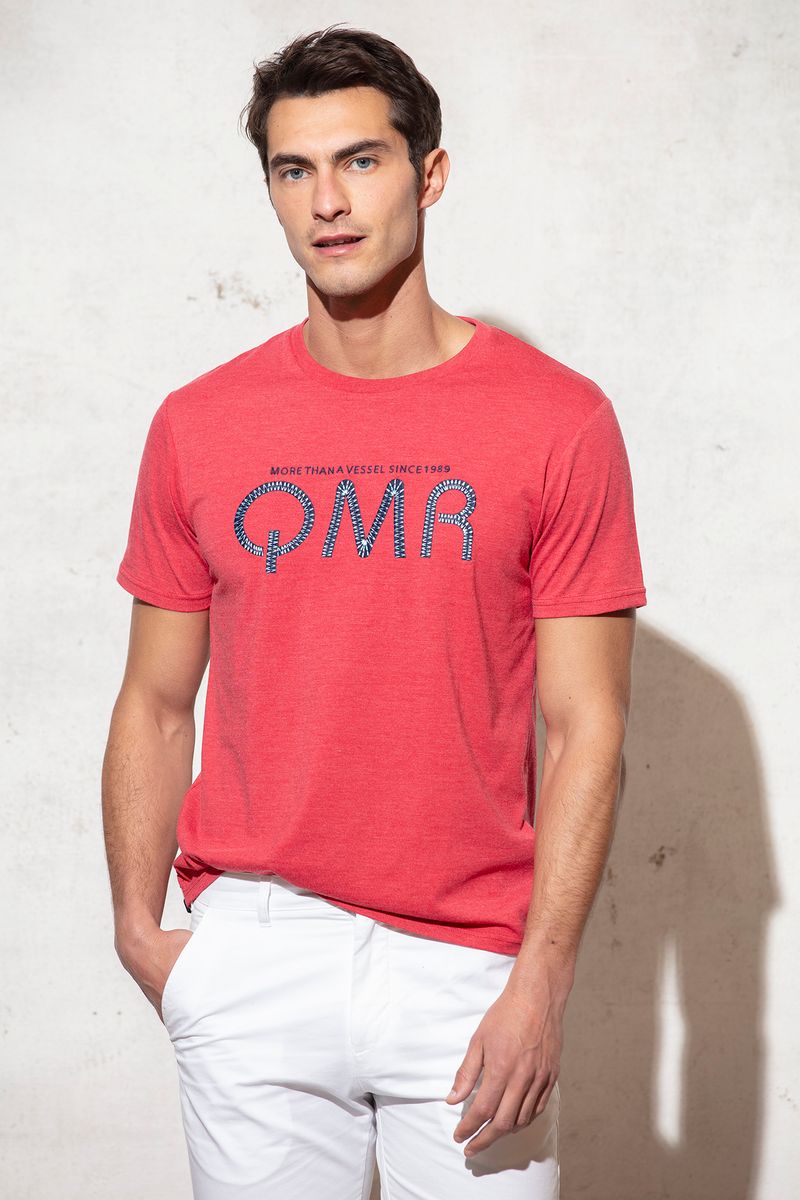 T-SHIRT MELANGE COM BORDADO QMR