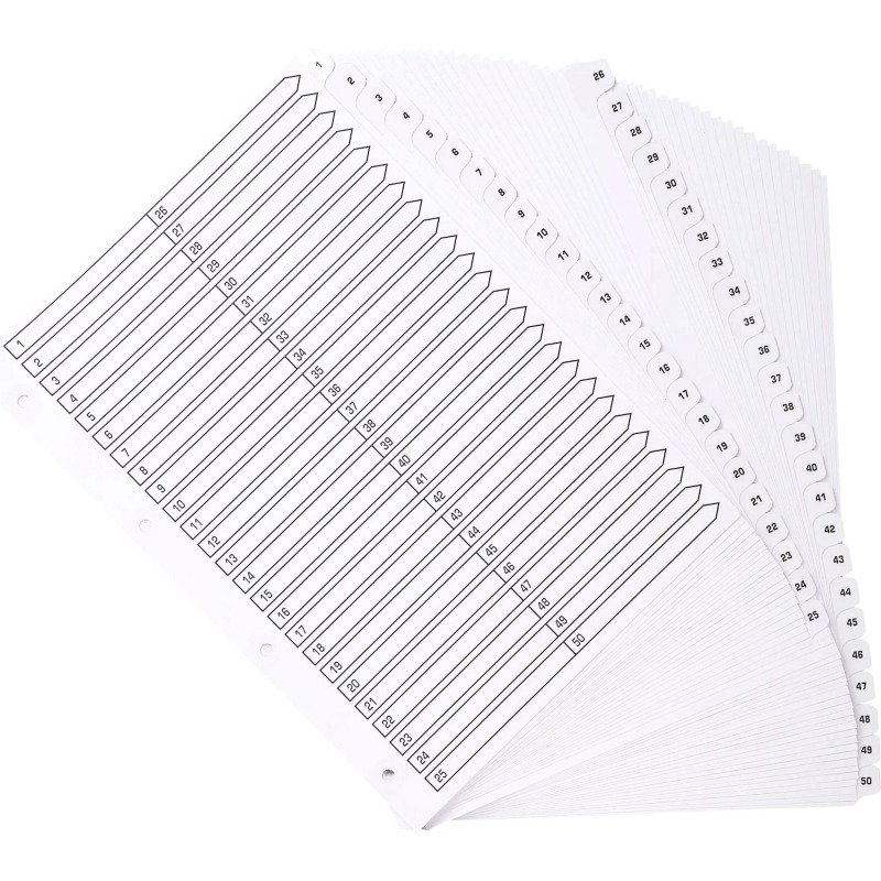 Intercalaire A4 carte blanc Exacompta 50 onglets numériques - 1 jeu