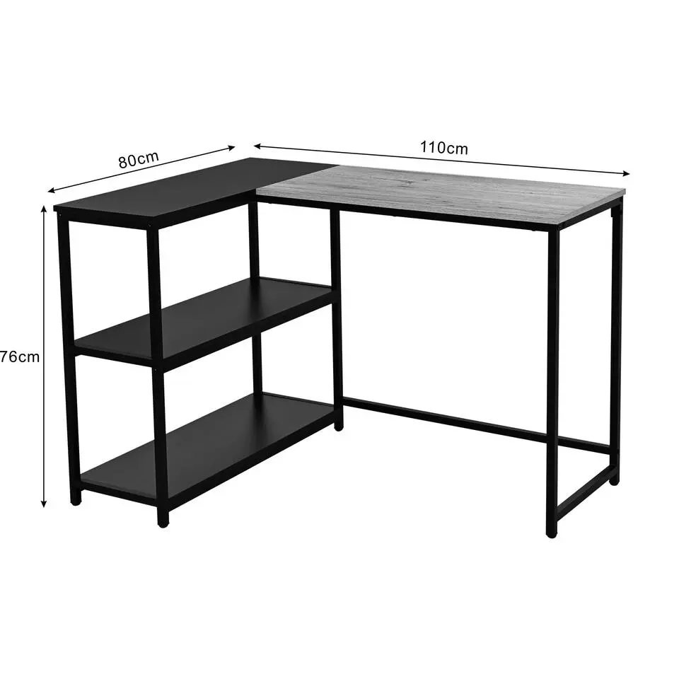 Hoekbureau Schmitt - 110x80x76cm - met opbergruimte - eikdecor/zwart