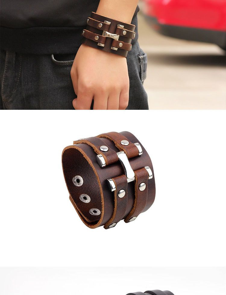 KINNO - Brede armband van echt leer