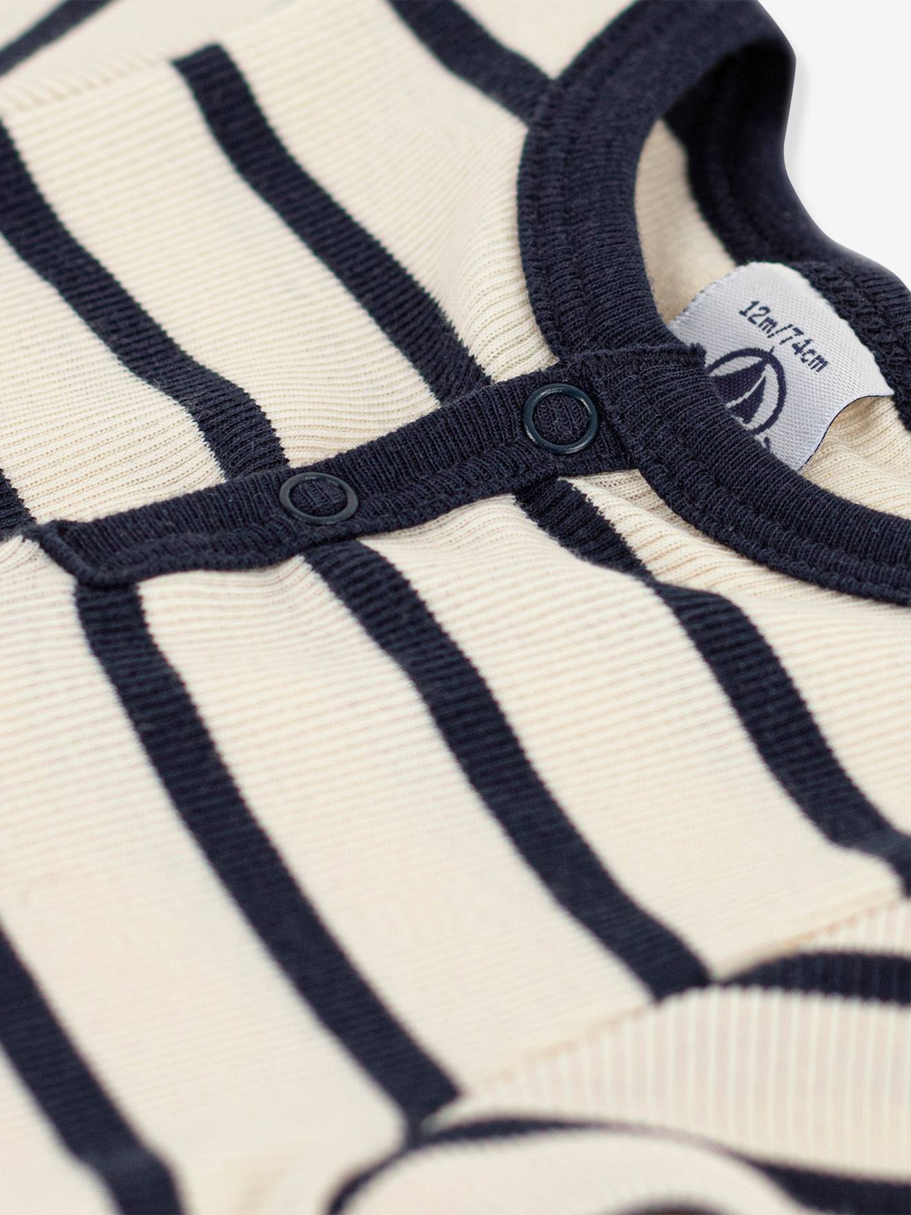 Body de manga curta PETIT BATEAU em algodão orgânico bege com gola túnica