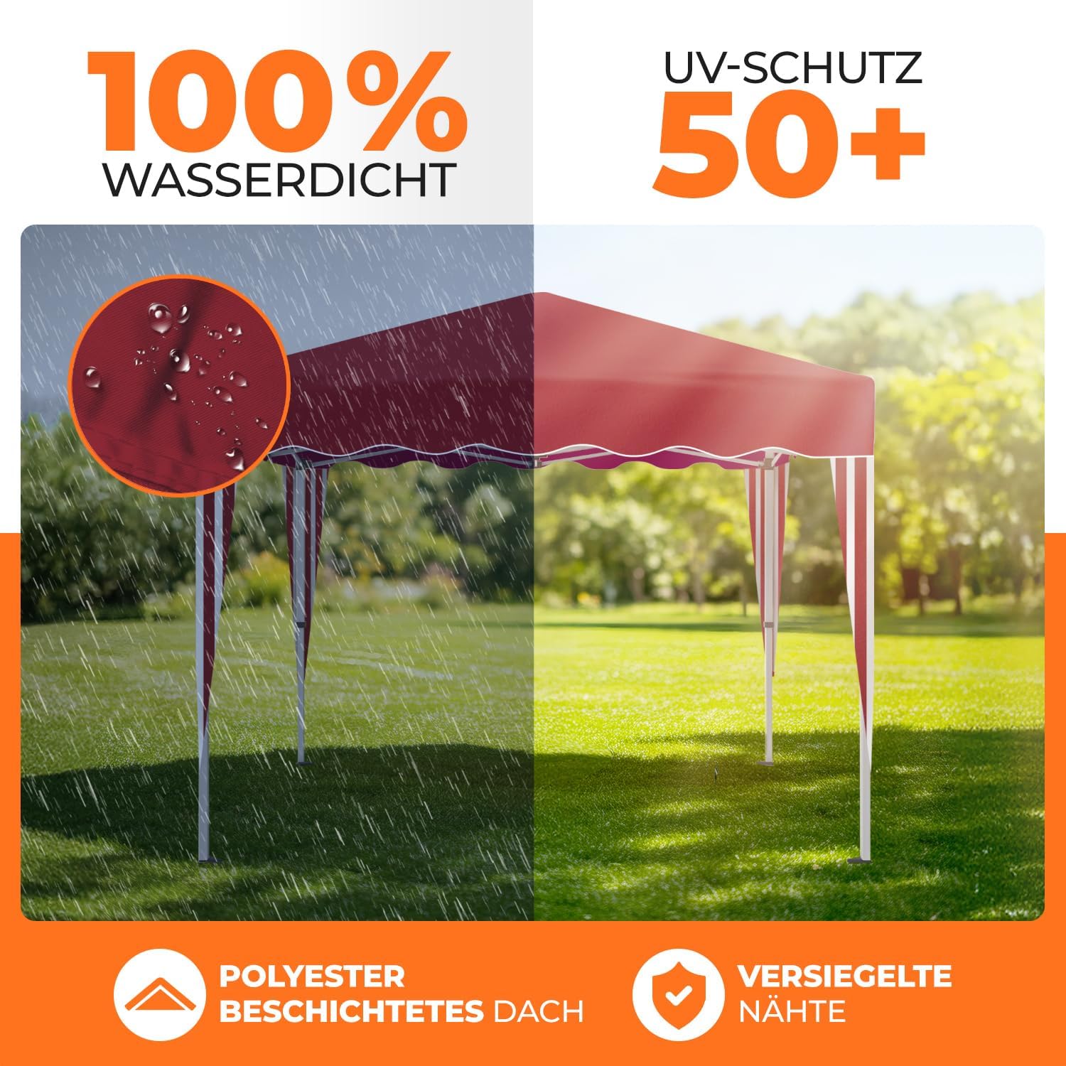 Kronenburg Faltpavillon wasserdicht Dachmaß 3 x 3 m UV Schutz 50+ Pavillon in Rot mit 4 Seitenteilen