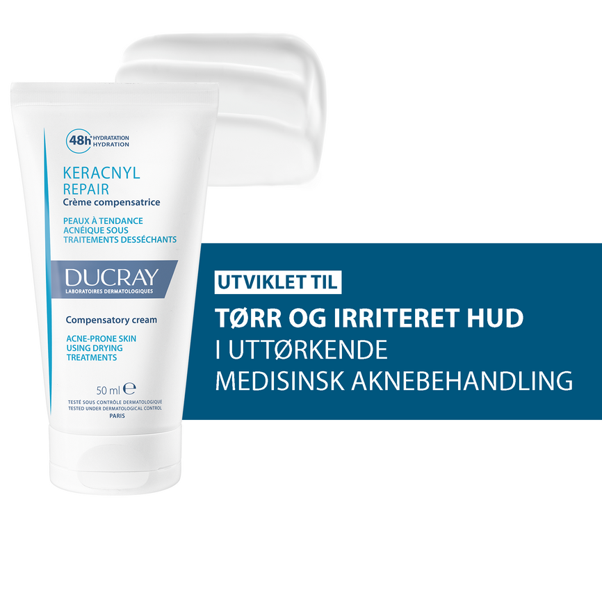 Ducray Keracnyl Repair Cream til hud i uttørkende medisinsk aknebehandling 50 ml