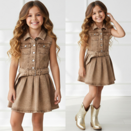 The denim shortsleeves dress - bruin