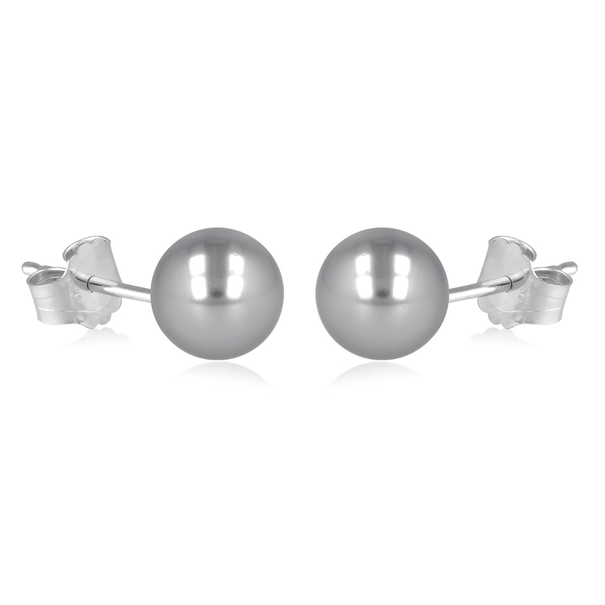 Boucle d'oreille argent rhodié perle imitation de Majorque grise 5MM